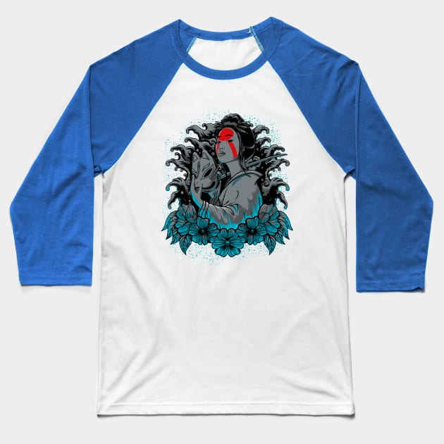 Geisha girl and Kitsune mask Baseball T-Shirt by Momon_artwork